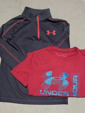 Under Armour Red Tee and Grey Quarter-Zip Pullover Set
